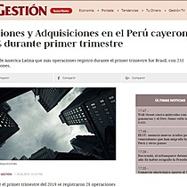 Fusiones y Adquisiciones en el Per cayeron en 33% durante primer trimestre